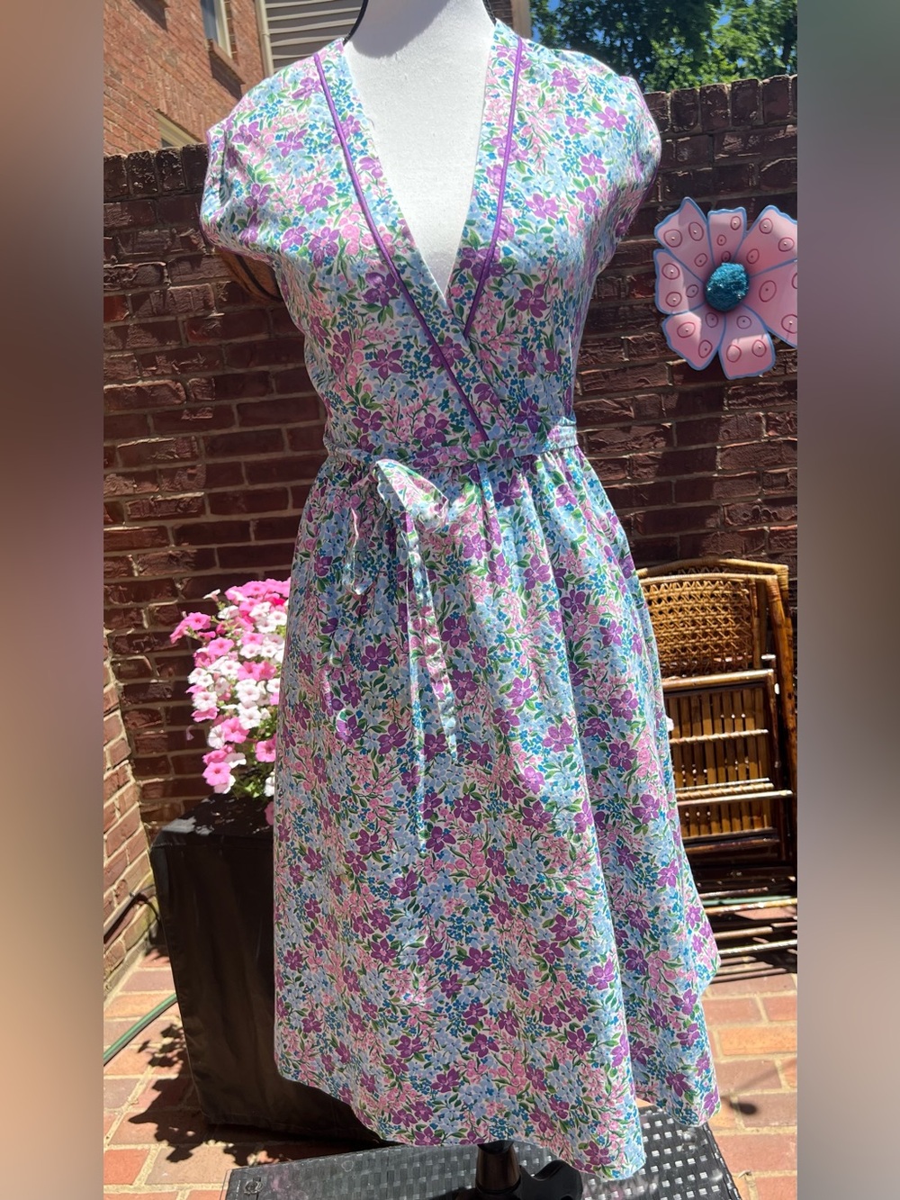 Lanz Originals Vintage Floral Wrap Style Day Dress Sz S Cottagecore Prairie 70s